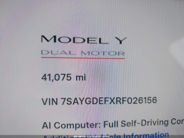 Aukcja sprzedaży 2024 Tesla Model Y Performance Dual Motor All-wheel Drive, vin: 7SAYGDEFXRF026156, numer aukcji: 45610771