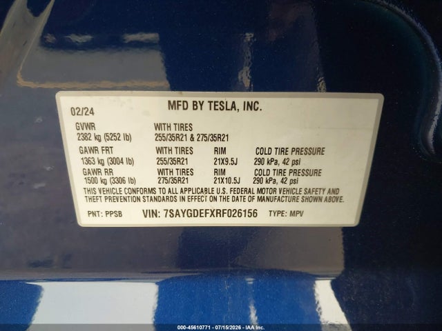 Aukcja sprzedaży 2024 Tesla Model Y Performance Dual Motor All-wheel Drive, vin: 7SAYGDEFXRF026156, numer aukcji: 45610771