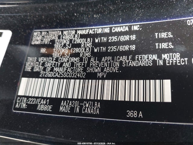 45610780 :رقم المزاد ، 2T2GDCAZ5SC032402 vin ، 2025 Lexus Nx 250 Premium مزاد بيع