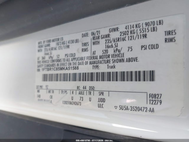 Ford Transit-250 2021 1FTBR1C85MKA51588 Image 9