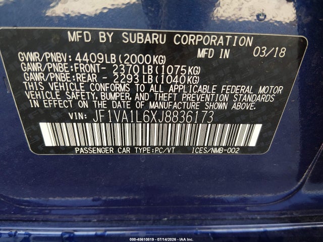 JF1VA1L6XJ8836173 Subaru Wrx Limited