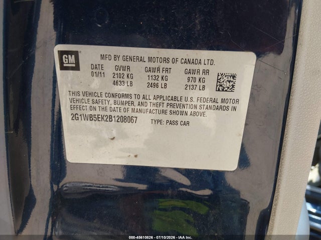 Auction sale of the 2011 Chevrolet Impala Lt, vin: 2G1WB5EK2B1208067, lot number: 45610826