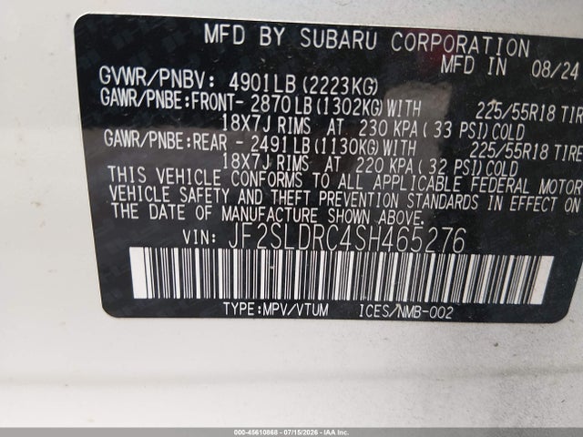 Продаж на аукціоні авто 2025 Subaru Forester Limited, vin: JF2SLDRC4SH465276, номер лоту: 45610868