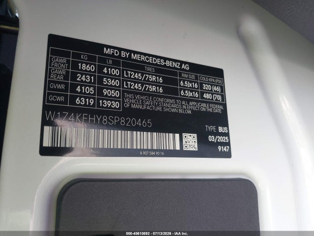 W1Z4KFHY8SP820465 Mercedes-Benz Sprinter 2500 Standard Roof 4-cyl Diesel