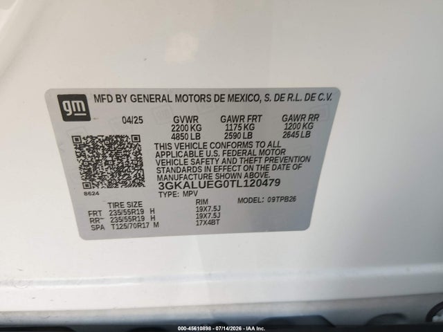 2026 Gmc Terrain Awd Elevation მანქანა იყიდება აუქციონზე, vin: 3GKALUEG0TL120479, აუქციონის ნომერი: 45610898