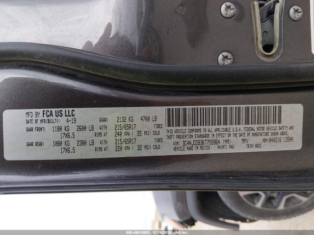 45610902 :رقم المزاد ، 3C4NJDDB3KT759964 vin ، 2019 Jeep Compass Trailhawk 4x4 مزاد بيع