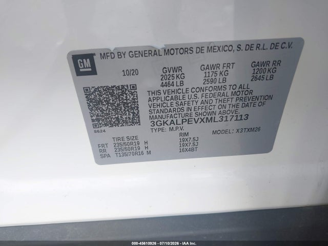 Aukcja sprzedaży 2021 Gmc Terrain Fwd Slt, vin: 3GKALPEVXML317113, numer aukcji: 45610926