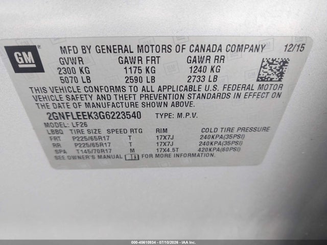 Chevrolet EQUINOX LS 2016 2GNFLEEK3G6223540 Image 9