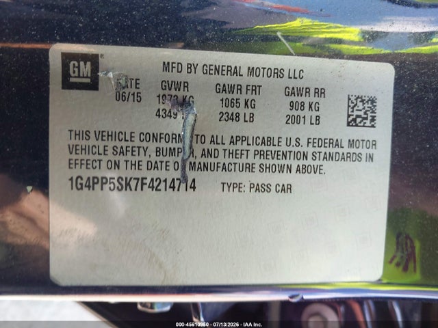 45610950 :رقم المزاد ، 1G4PP5SK7F4214714 vin ، 2015 Buick Verano مزاد بيع
