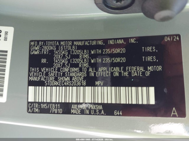 Продаж на аукціоні авто 2024 Toyota Sienna Xse, vin: 5TDDRKEC4RS203618, номер лоту: 45611065