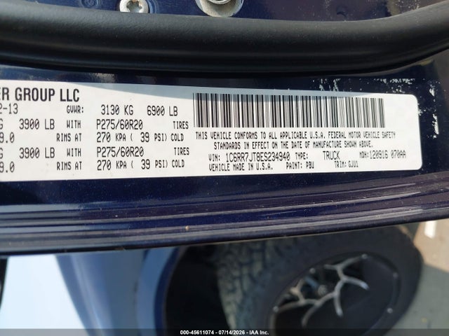 2014 Ram 1500 Laramie მანქანა იყიდება აუქციონზე, vin: 1C6RR7JT8ES234940, აუქციონის ნომერი: 45611074