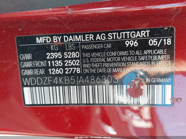 Aukcja sprzedaży 2018 Mercedes-benz E 300 4matic, vin: WDDZF4KB5JA486303, numer aukcji: 45611191