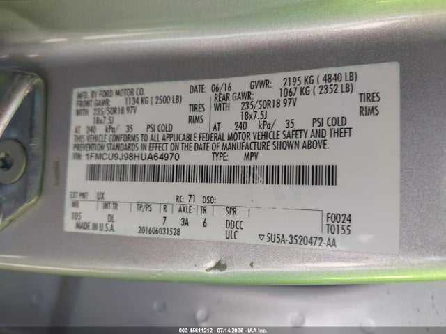 1FMCU9J98HUA64970 Ford Escape Titanium