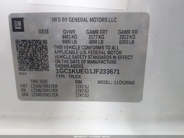 Chevrolet Silverado 2500hd Wt 2018 1GC1KUEG1JF233671 Image 9