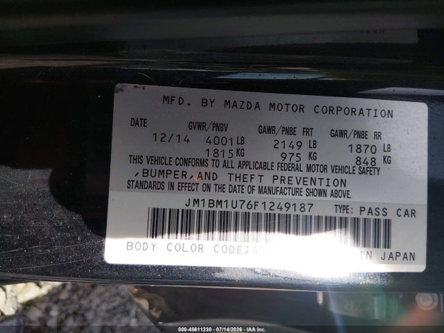 Aukcja sprzedaży 2015 Mazda Mazda3 I Sport, vin: JM1BM1U76F1249187, numer aukcji: 45611230