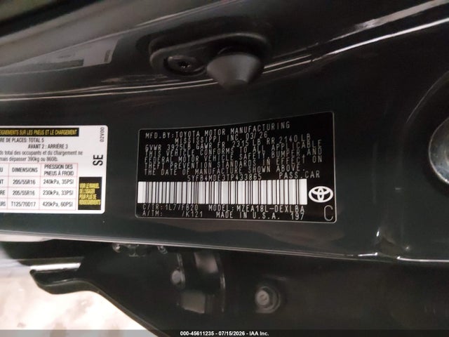 Aukcja sprzedaży 2026 Toyota Corolla Le, vin: 5YFB4MDE3TP433865, numer aukcji: 45611235