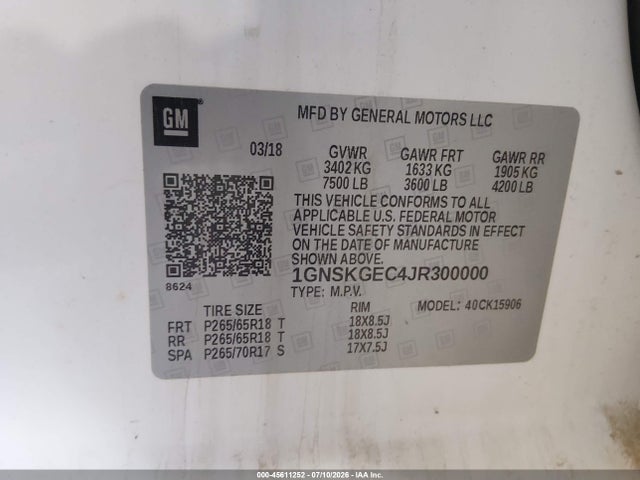 Chevrolet Suburban Ls 2018 1GNSKGEC4JR300000 Image 9