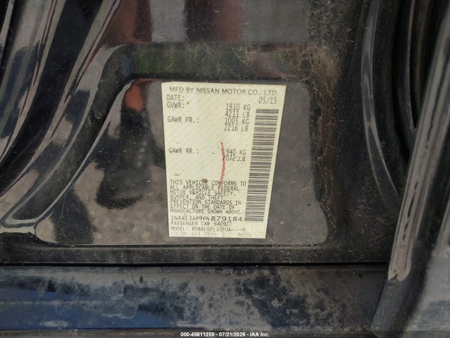 Aukcja sprzedaży 2015 Nissan Altima 2.5 S, vin: 1N4AL3AP9FN879184, numer aukcji: 45611258