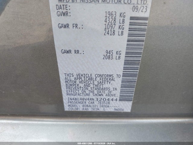45611266 :رقم المزاد ، 1N4BL4BV4RN320444 vin ، 2024 Nissan Altima S Fwd مزاد بيع