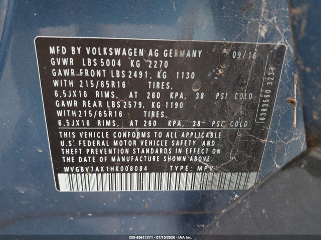 Aukcja sprzedaży 2017 Volkswagen Tiguan 2.0t/2.0t S, vin: WVGBV7AX1HK008084, numer aukcji: 45611271