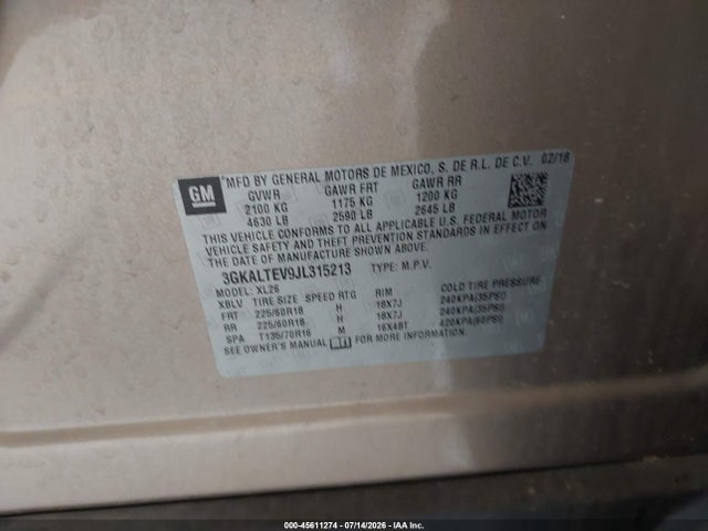 Продаж на аукціоні авто 2018 Gmc Terrain Sle, vin: 3GKALTEV9JL315213, номер лоту: 45611274