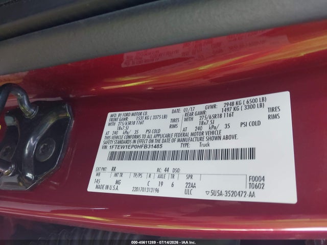 Ford F-150 Xlt 2017 1FTEW1EP0HFB31485 Image 9
