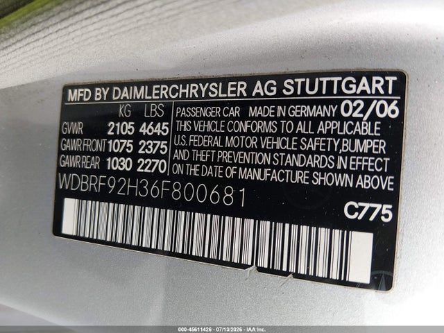 45611426 :رقم المزاد ، WDBRF92H36F800681 vin ، 2006 Mercedes-benz C 280 Luxury 4matic مزاد بيع