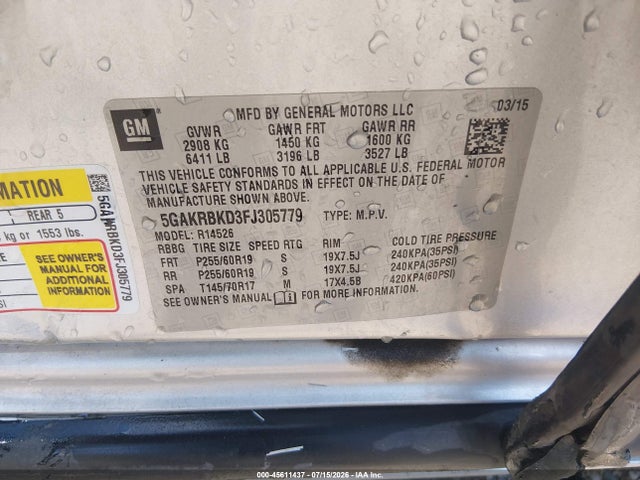 Продажа на аукционе авто 2015 Buick Enclave Leather, vin: 5GAKRBKD3FJ305779, номер лота: 45611437