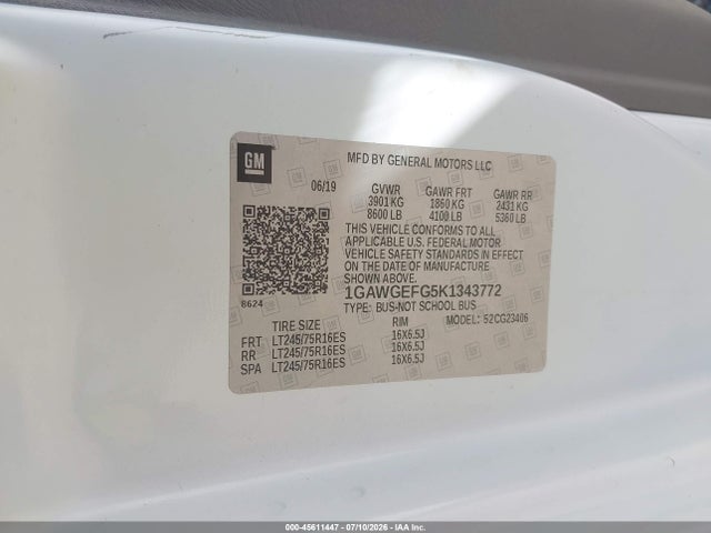 Продаж на аукціоні авто 2019 Chevrolet Express 2500 Ls, vin: 1GAWGEFG5K1343772, номер лоту: 45611447
