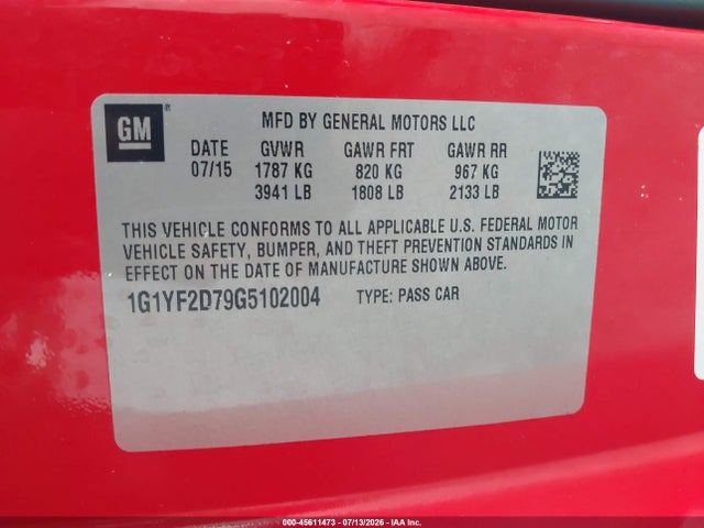 Chevrolet CORVETTE STINGRAY 2016 1G1YF2D79G5102004 Image 9