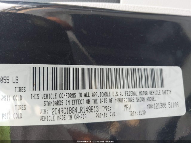 Продажа на аукционе авто 2020 Chrysler Pacifica Touring L, vin: 2C4RC1BG4LR149813, номер лота: 45611478