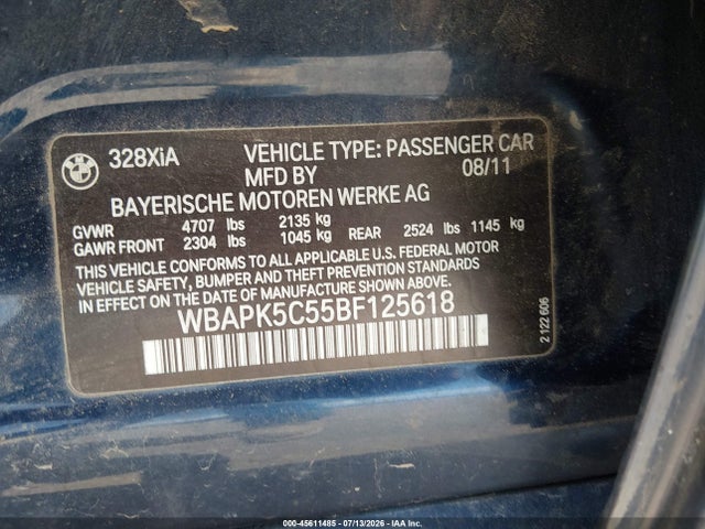 Продажа на аукционе авто 2011 Bmw 328i Xdrive, vin: WBAPK5C55BF125618, номер лота: 45611485