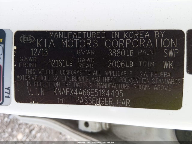 2014 Kia Forte Lx მანქანა იყიდება აუქციონზე, vin: KNAFX4A66E5184495, აუქციონის ნომერი: 45611491