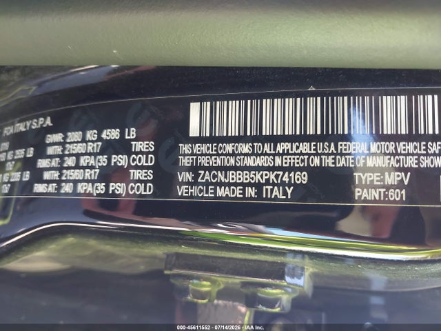 ZACNJBBB5KPK74169 Jeep Renegade Latitude 4x4