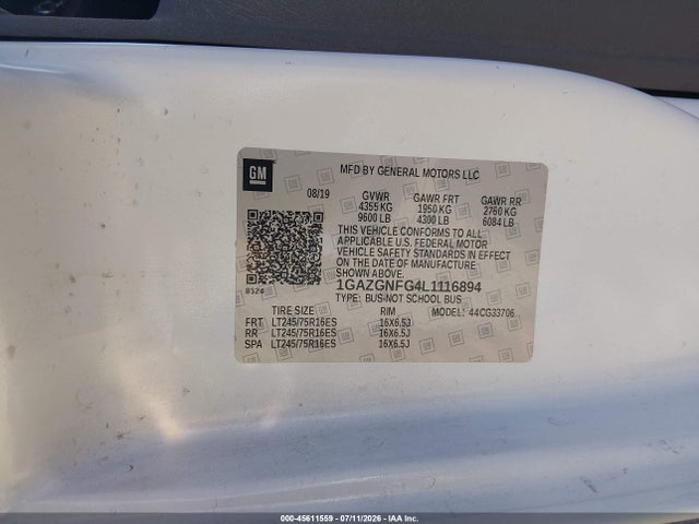 1GAZGNFG4L1116894 Chevrolet Express Passenger Rwd 3500 Extended Wheelbase Ls
