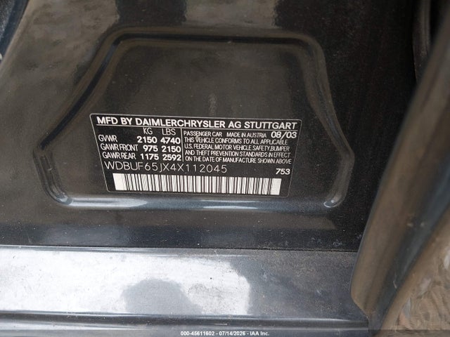 Продажа на аукционе авто 2004 Mercedes-benz E 320, vin: WDBUF65JX4X112045, номер лота: 45611602