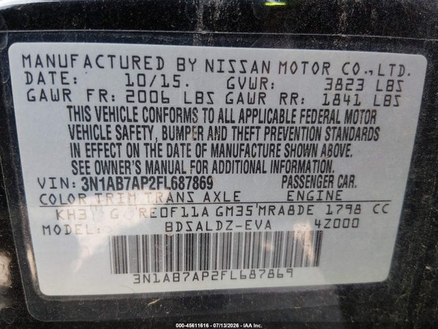 Nissan SENTRA SV 2015 3N1AB7AP2FL687869 Image 9