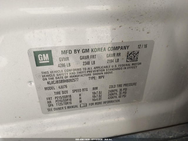 2017 Buick Encore Preferred Ii მანქანა იყიდება აუქციონზე, vin: KL4CJBSB9HB092577, აუქციონის ნომერი: 45611639