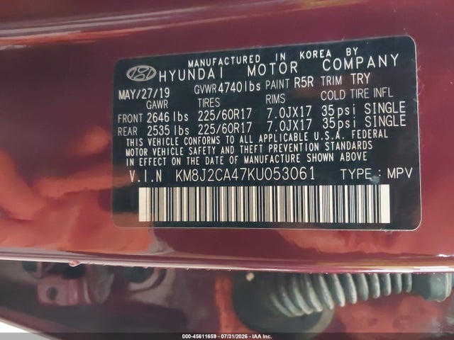 Продаж на аукціоні авто 2019 Hyundai Tucson Se, vin: KM8J2CA47KU053061, номер лоту: 45611659