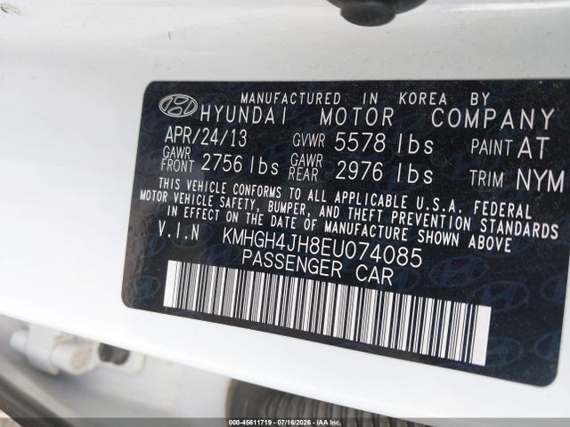 2014 Hyundai Equus Ultimate მანქანა იყიდება აუქციონზე, vin: KMHGH4JH8EU074085, აუქციონის ნომერი: 45611719