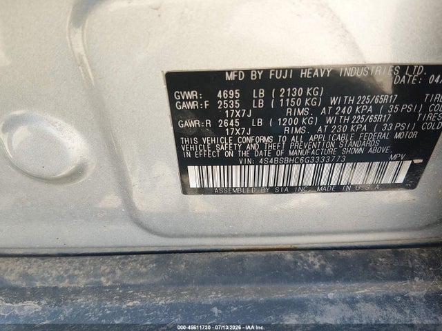 Продажа на аукционе авто 2016 Subaru Outback 2.5i Premium, vin: 4S4BSBHC6G3333773, номер лота: 45611730
