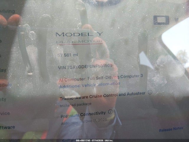 Aukcja sprzedaży 2022 Tesla Model Y Performance Dual Motor All-wheel Drive, vin: 7SAYGDEF0NF531505, numer aukcji: 45611740