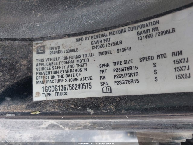 Продаж на аукціоні авто 2005 Chevrolet Colorado Ls, vin: 1GCDS136758240575, номер лоту: 45611771