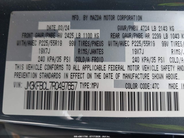 Продаж на аукціоні авто 2024 Mazda Cx-5 2.5 S Carbon Edition, vin: JM3KFBCL7R0497657, номер лоту: 45611780