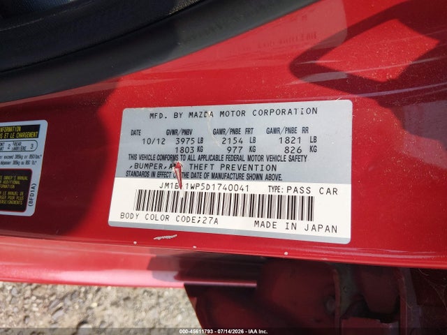 Aukcja sprzedaży 2013 Mazda Mazda3 I Grand Touring, vin: JM1BL1WP5D1740041, numer aukcji: 45611793