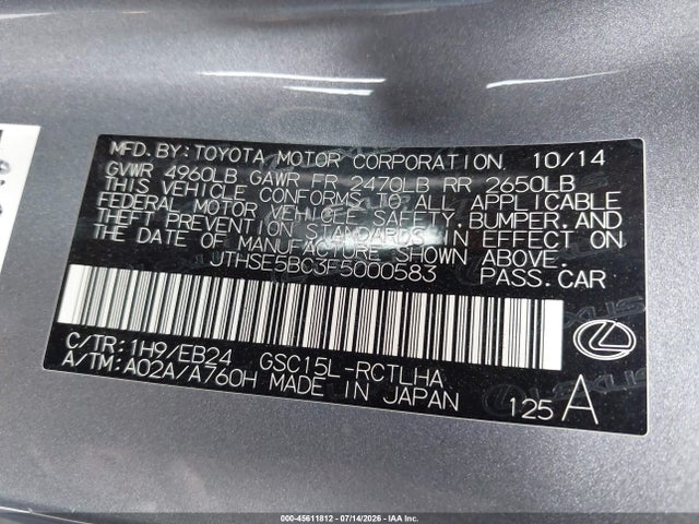 Продаж на аукціоні авто 2015 Lexus Rc 350, vin: JTHSE5BC3F5000583, номер лоту: 45611812