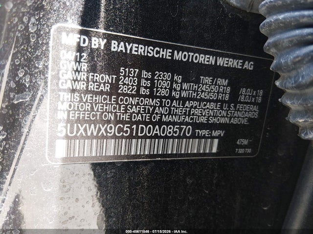 Aukcja sprzedaży 2013 Bmw X3 Xdrive28i, vin: 5UXWX9C51D0A08570, numer aukcji: 45611846