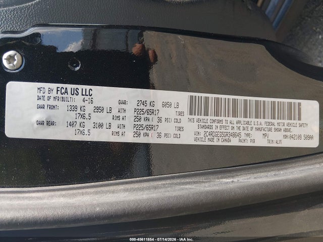 Aukcja sprzedaży 2016 Dodge Grand Caravan R/t, vin: 2C4RDGEG5GR348645, numer aukcji: 45611854