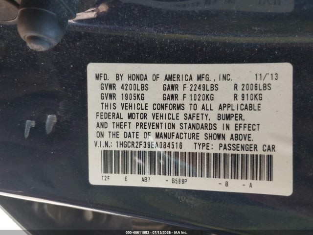 Aukcja sprzedaży 2014 Honda Accord Lx, vin: 1HGCR2F39EA084516, numer aukcji: 45611883