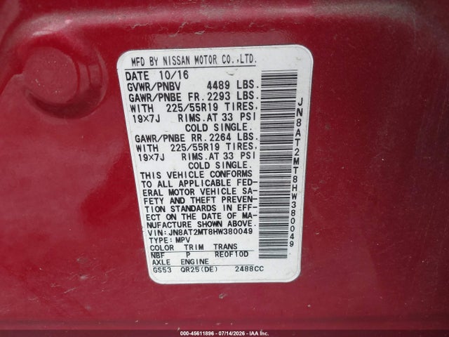 Nissan Rogue Sl 2017 JN8AT2MT8HW380049 Image 9